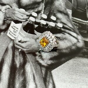 Res Sterling Silver Squared Yellow Stone Cocktail Statement Ring